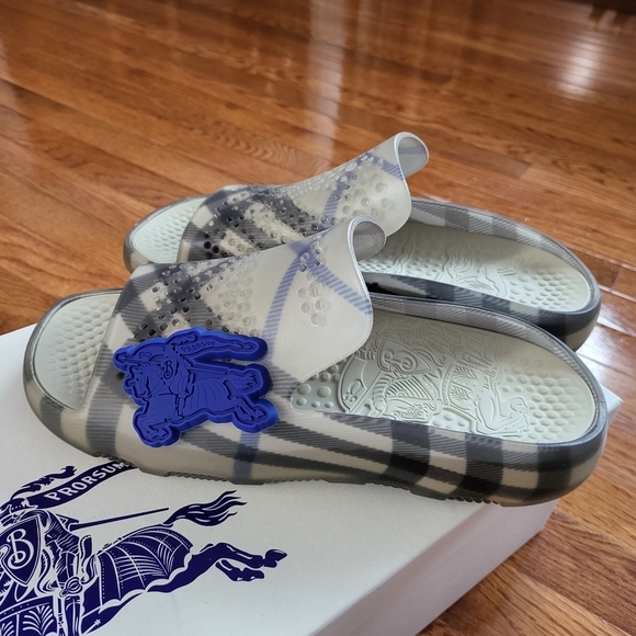 Burberry Gray Plaid Slide Sandals main image 5